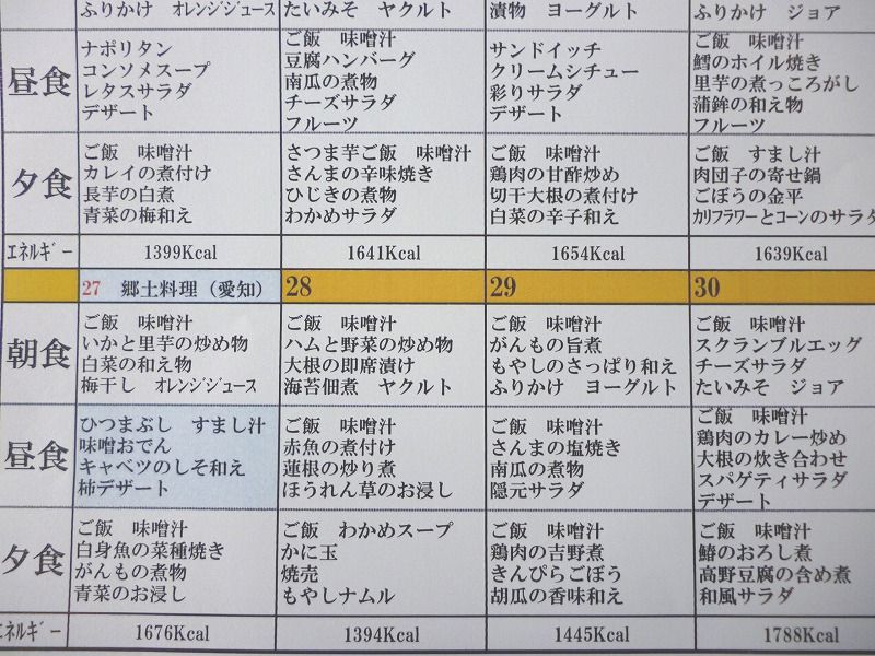 老人ホーム入居者献立